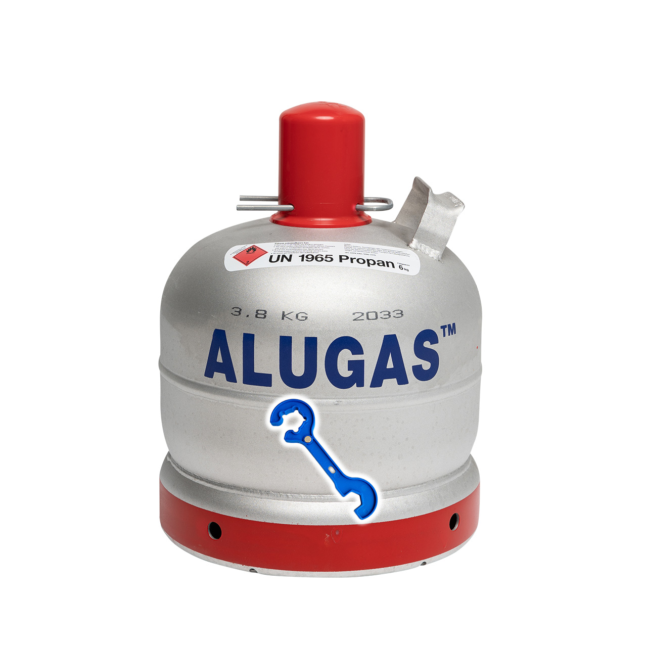 Propangas Camping Alugas-Flasche 6kg leer  inkl. Gasflaschen-/Gasregler-Schlüssel mit Magnet  
