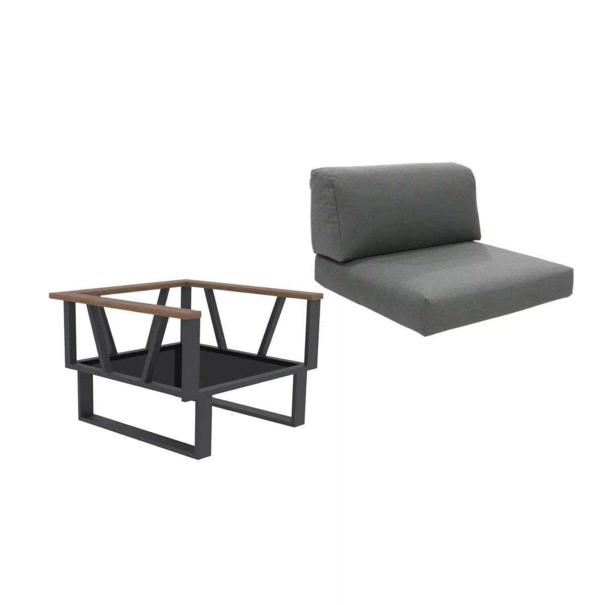 Zebra Belvedere Lounge Sessel Edelstahl Teak graphit 89,5x82,5x78 cm Gestell Kissen getrennt