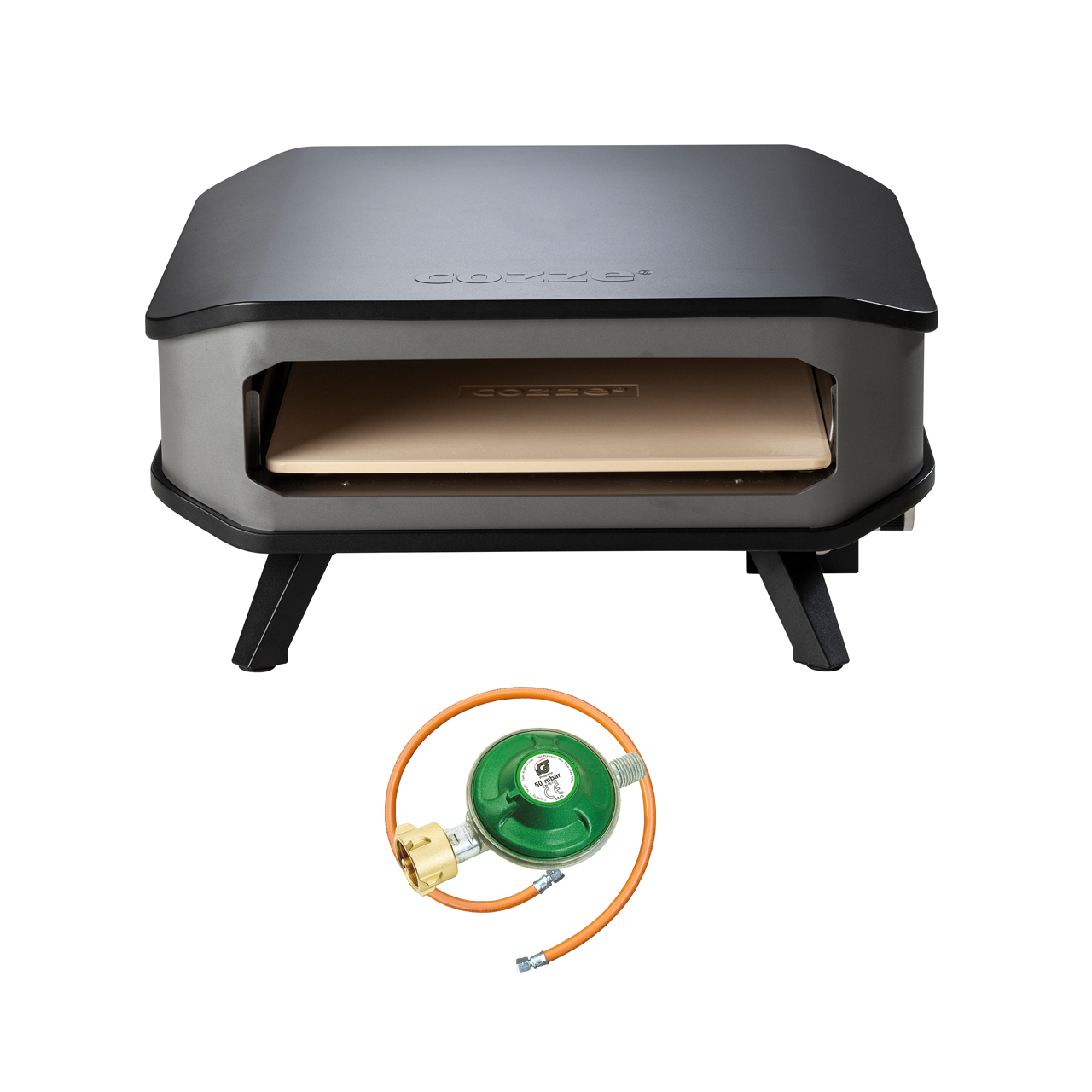 Cozze 17“ XXL Gas-Pizzaofen bis 400° Grad - 42,50 x 42,50 cm inkl. Schlauch und Druckminderer