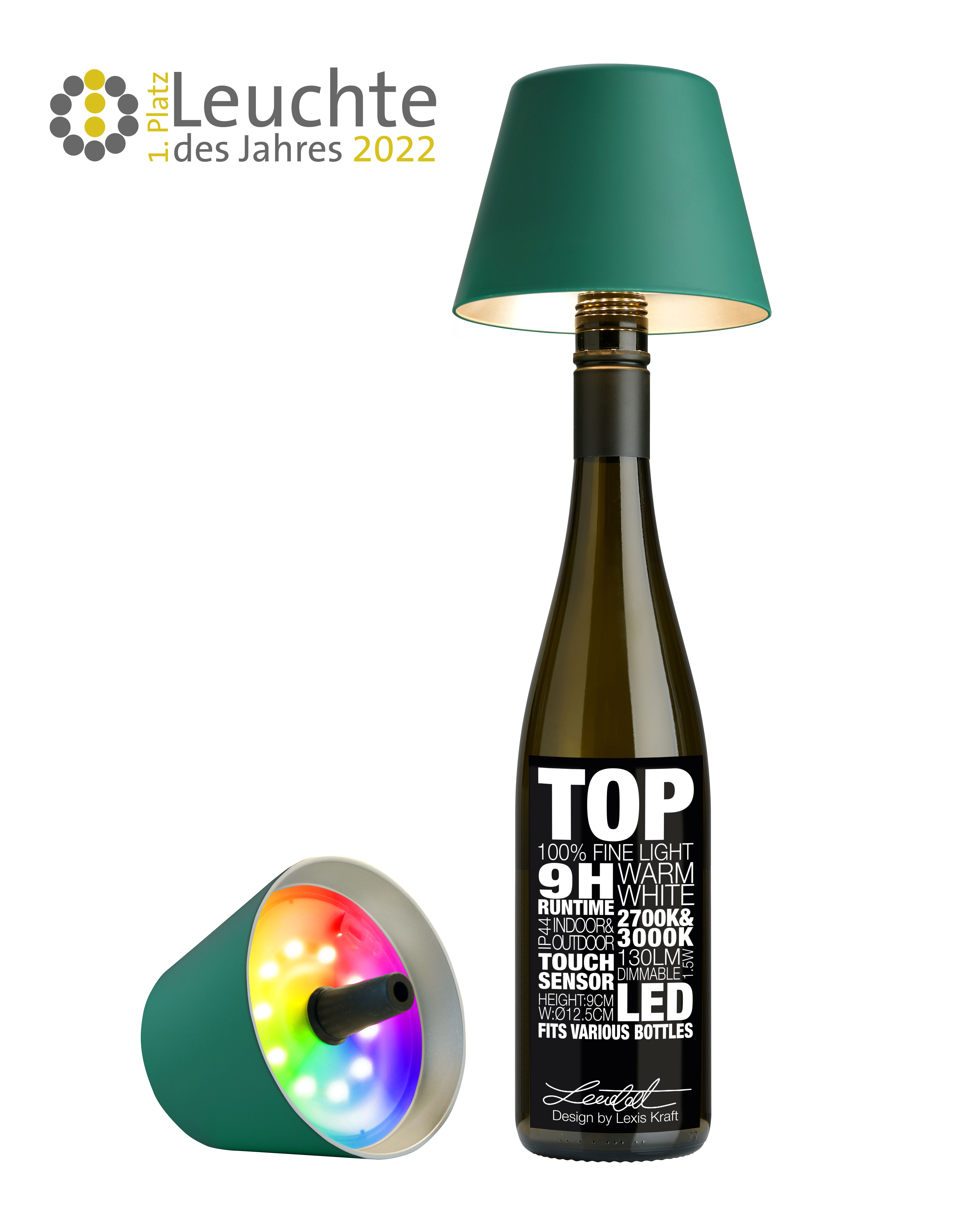 Sompex Leuchte "TOP 2.0" Akku LED  Flaschenaufsatz Grün