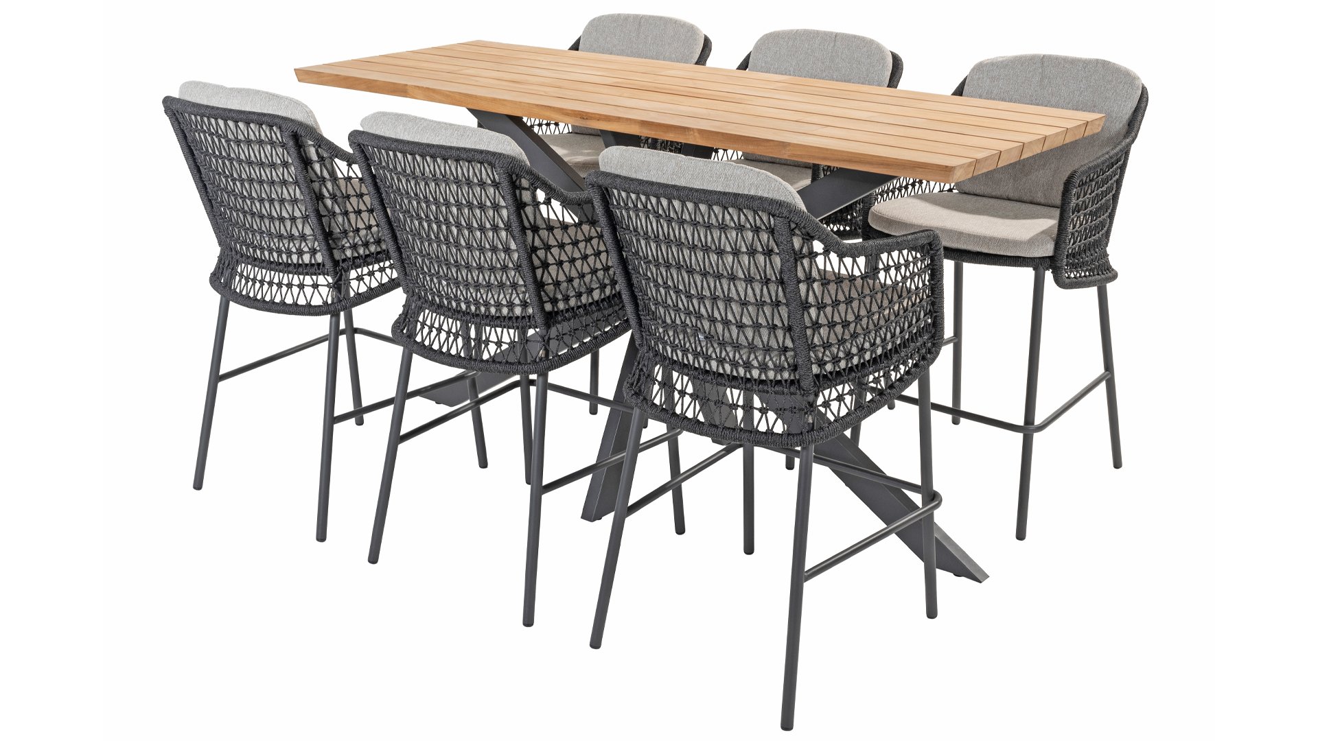 4Seasons Prado Bartisch Esstisch Teak Stahl RVS anthrazit 200x70x105 cm mit Stühlen 1