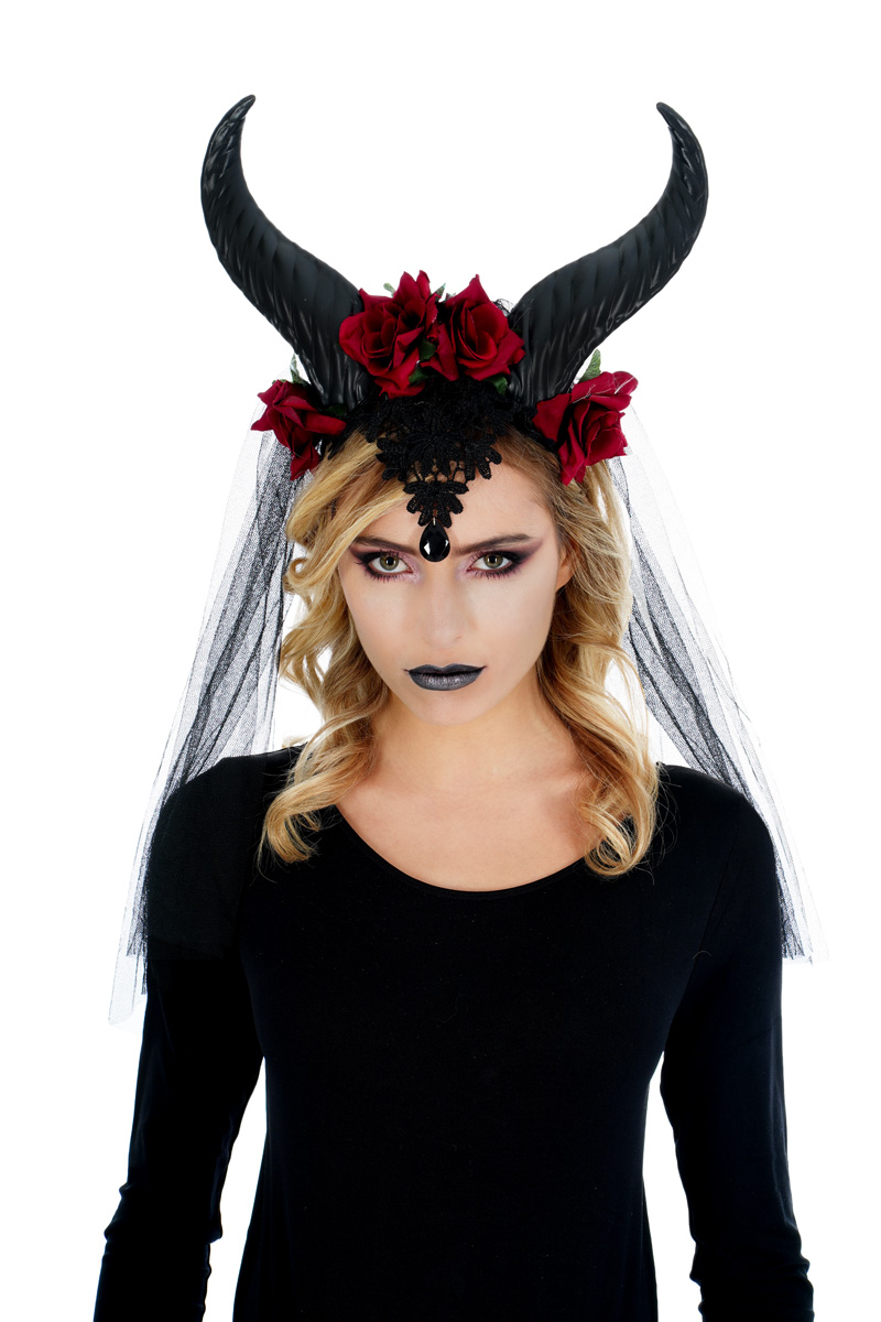 Evil Queen Stirnband mit Hörnern und Spitze 