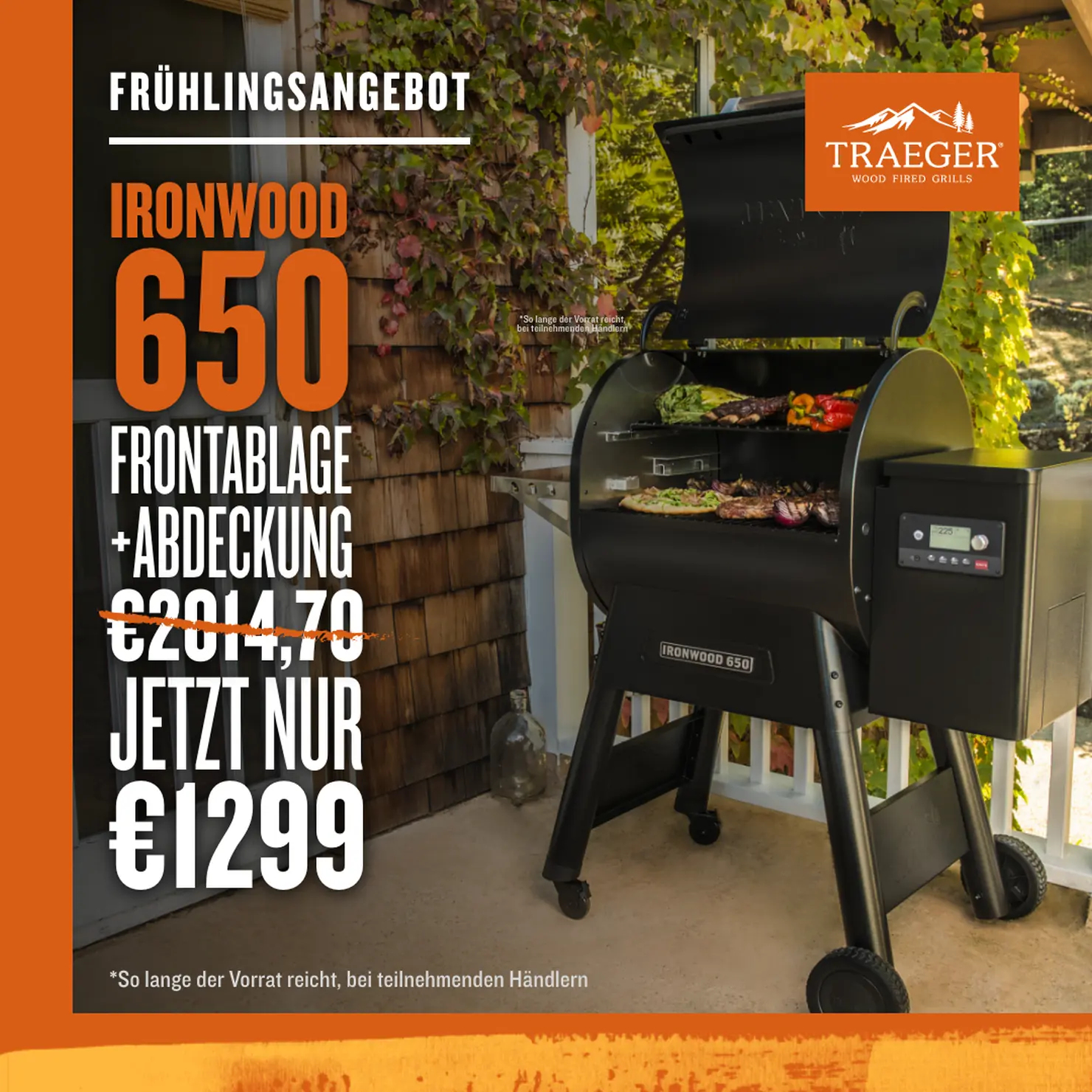 Traeger Ironwood 650 Pellet-Grill inkl. Abdeckhaube & Frontablage